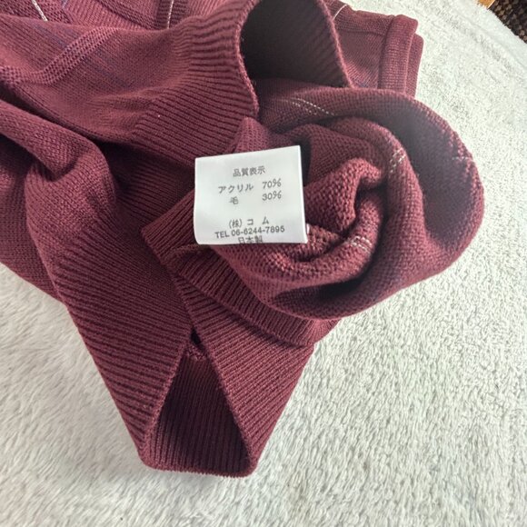 Viesteni Mens Burgundy Knit V-Neck Sweater Vest Large Pullover Japan Made New - Picture 6 of 9